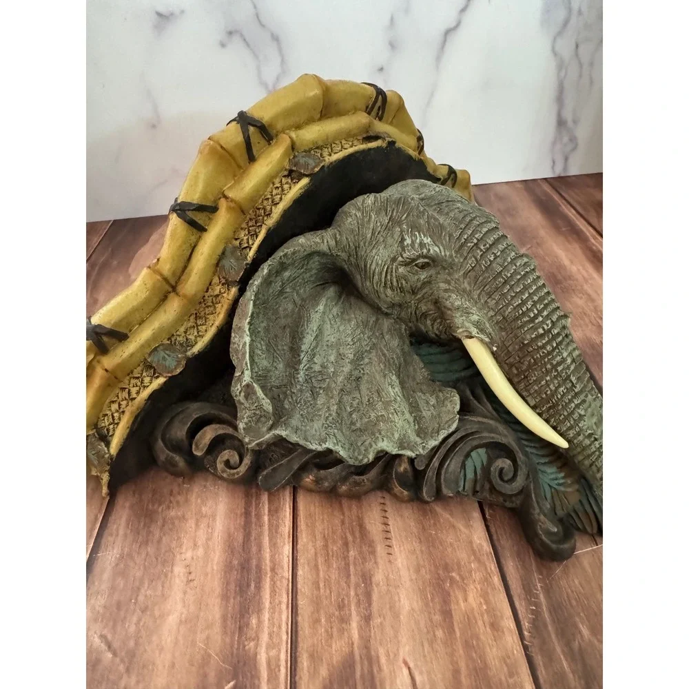 Safari Elephant Head Wall Shelf Faux Bamboo Ledge Sculpture Decor 14x11x6